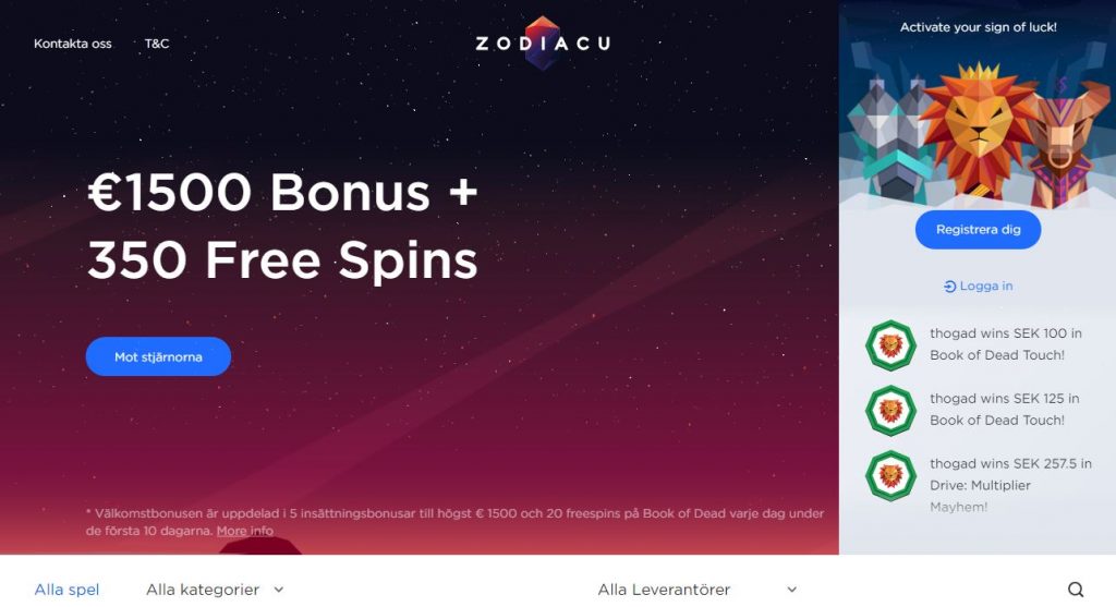 Zodiacu Casino Hemsida bild