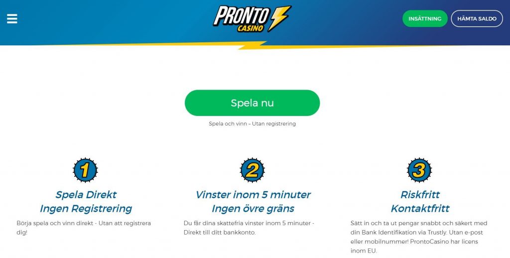 Pronto Casino Hemskärm