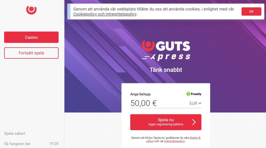 Guts xPress Casino Hemskärmbild