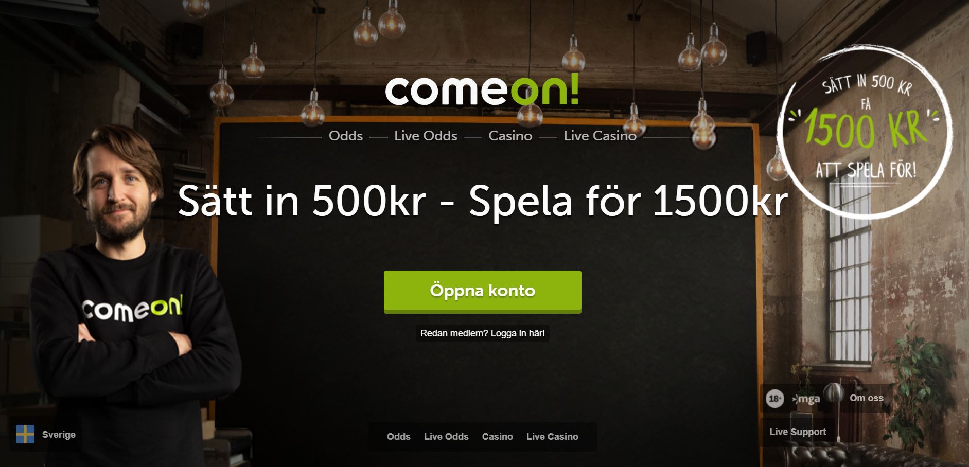 ComeOn Casino hemskärmbild